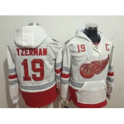 Men Detroit Red Wings 19 Steve Yzerman White All Stitched Hooded Sweatshirt
