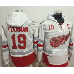 Men Detroit Red Wings 19 Steve Yzerman White Name  26 Number Pullover NHL Hoodie