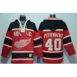 Men Detroit Red Wings 40 Henrik Zetterberg Red Sawyer Hooded Sweatshirt Stitched NHL Jersey