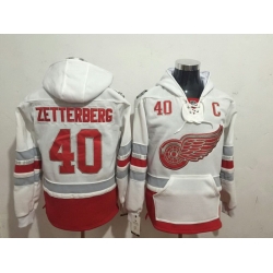 Men Detroit Red Wings 40 Henrik Zetterberg White All Stitched Hooded Sweatshirt