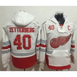 Men Detroit Red Wings 40 Henrik Zetterberg White Name  26 Number Pullover NHL Hoodie