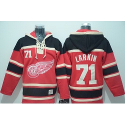 Men Detroit Red Wings 71 Dylan Larkin Red Sawyer Hooded Sweatshirt Stitched NHL Jersey