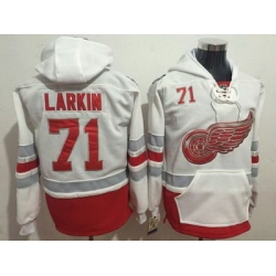 Men Detroit Red Wings 71 Dylan Larkin White All Stitched Hooded Sweatshirt