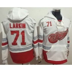 Men Detroit Red Wings 71 Dylan Larkin White Name  26 Number Pullover NHL Hoodie