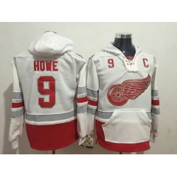 Men Detroit Red Wings 9 Gordie Howe White All Stitched Hooded Sweatshirt
