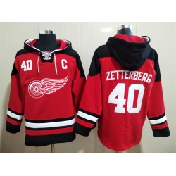 Men Detroit Red Wings Henrik Zetterberg 40 Red Stitched NHL Hoodie