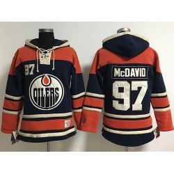 Edmonton Oilers 97 Connor McDavid Navy Blue Women Old Time Lacer NHL Hoodie