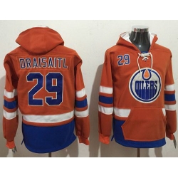 Men Edmonton Oilers 29 Leon Draisaitl Orange Name  26 Number Pullover NHL Hoodie