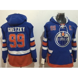 Men Edmonton Oilers 99 Wayne Gretzky Light Blue Name  26 Number Pullover NHL Hoodie