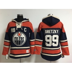 Men Edmonton Oilers 99 Wayne Gretzky dark Blue Stitched NHL Hoodie