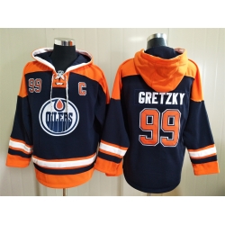 Men Edmonton Oilers Wayne Gretzky 99 Blue Stitched NHL Hoodie