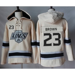 Men Los Angeles Kings 23 Dustin Brown Cream Sawyer Hooded Sweatshirt Stitched NHL Jersey