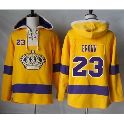 Men Los Angeles Kings 23 Dustin Brown Gold Sawyer Hooded Sweatshirt Stitched NHL Jersey