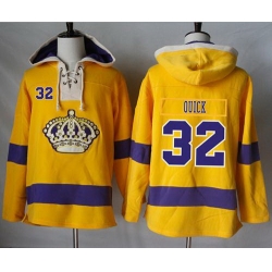 Men Los Angeles Kings 32 Jonathan Quick Gold Sawyer Hooded Sweatshirt Stitched NHL Jersey