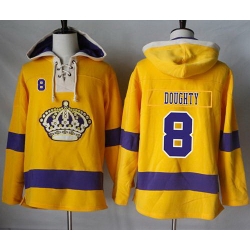 Men Los Angeles Kings 8 Drew Doughty Gold Sawyer Hooded Sweatshirt Stitched NHL Jersey