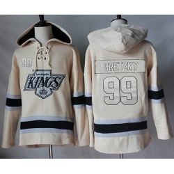 Men Los Angeles Kings 99 Wayne Gretzky Cream Sawyer Hooded Sweatshirt Stitched NHL Jersey