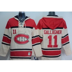 Men Montreal Canadiens 11 Brendan Gallagher Cream Sawyer Hooded Sweatshirt Stitched NHL Jersey
