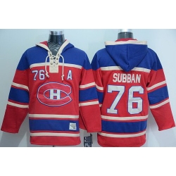 Men Montreal Canadiens 76 P K Subban Red Sawyer Hooded Sweatshirt Stitched NHL Jersey