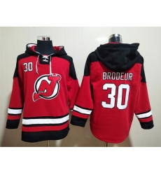 Men New Jersey Devils 30 Martin Brodeur Red Stitched Hoody
