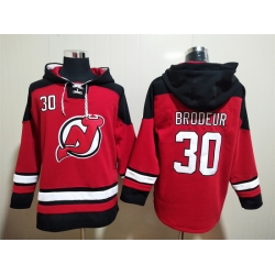 Men New Jersey Devils 30 Martin Brodeur Red Stitched Hoody