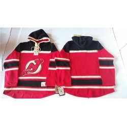 Men New Jersey Devils Blank Red Sawyer Hooded Sweatshirt Stitched NHL Jersey
