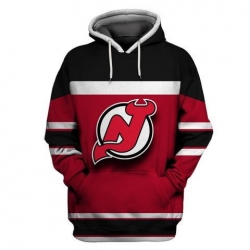 Men New Jersey Devils Red Black All Stitched Hooded Sweatshirt