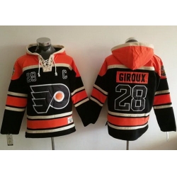 Men Philadelphia Flyers 28 Claude Giroux Black Sawyer Hooded Sweatshirt Stitched NHL Jersey