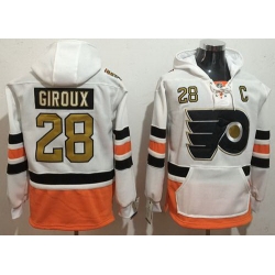 Men Philadelphia Flyers 28 Claude Giroux White 3rd Name  26 Number Pullover NHL Hoodie