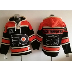 Men Philadelphia Flyers 53 Shayne Gostisbehere Black Sawyer Hooded Sweatshirt Stitched NHL Jersey