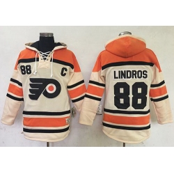 Men Philadelphia Flyers 88 Eric Lindros Cream Sawyer Hooded Sweatshirt Stitched NHL Jersey