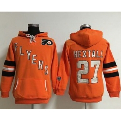 Women Philadelphia Flyers 27 Ron Hextall Orange Old Time Heidi NHL Hoodie