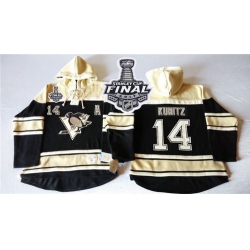 Men Pittsburgh Penguins 14 Chris Kunitz Black Sawyer Hooded Sweatshirt 2017 Stanley Cup Final Patch Stitched NHL Jersey