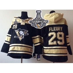 Men Pittsburgh Penguins 29 Andre Fleury Black Sawyer Hooded Sweatshirt 2016 Stanley Cup Champions Stitched NHL Jersey
