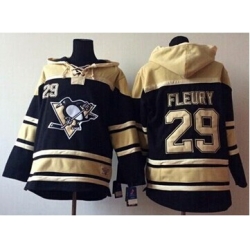Men Pittsburgh Penguins 29 Andre Fleury Black Sawyer Hooded Sweatshirt Stitched NHL Jersey