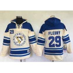 Men Pittsburgh Penguins 29 Andre Fleury Cream Sawyer Hooded Sweatshirt Stitched NHL Jersey