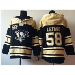 Men Pittsburgh Penguins 58 Kris Letang Black Sawyer Hooded Sweatshirt Stitched NHL Jersey