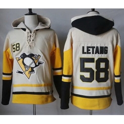 Men Pittsburgh Penguins 58 Kris Letang Cream Gold Sawyer Hooded Sweatshirt Stitched NHL Jersey