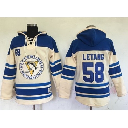 Men Pittsburgh Penguins 58 Kris Letang Cream Sawyer Hooded Sweatshirt Stitched NHL Jersey