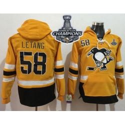 Men Pittsburgh Penguins 58 Kris Letang Gold Sawyer Hooded Sweatshirt 2017 Stadium Series Stanley Cup Finals Champions Stitched NHL Jersey