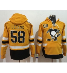 Men Pittsburgh Penguins 58 Kris Letang Gold Sawyer Hooded Sweatshirt 2017 Stadium Series Stitched NHL Jersey