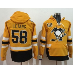 Men Pittsburgh Penguins 58 Kris Letang Gold Sawyer Hooded Sweatshirt 2017 Stadium Series Stitched NHL Jersey