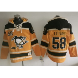 Men Pittsburgh Penguins 58 Kris Letang Gold Sawyer Hooded Sweatshirt Stitched NHL Jersey