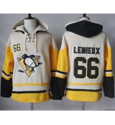 Men Pittsburgh Penguins 66 Mario Lemieux Cream Gold Sawyer Hooded Sweatshirt Stitched NHL Jersey