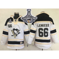 Men Pittsburgh Penguins 66 Mario Lemieux White Sawyer Hooded Sweatshirt 2016 Stanley Cup Champions Stitched NHL Jersey