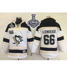 Men Pittsburgh Penguins 66 Mario Lemieux White Sawyer Hooded Sweatshirt 2017 Stanley Cup Final Patch Stitched NHL Jersey