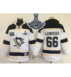 Men Pittsburgh Penguins 66 Mario Lemieux White Sawyer Hooded Sweatshirt 2017 Stanley Cup Finals Champions Stitched NHL Jersey