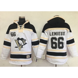 Men Pittsburgh Penguins 66 Mario Lemieux White Sawyer Hooded Sweatshirt Stitched NHL Jersey