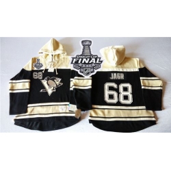 Men Pittsburgh Penguins 68 Jaromir Jagr Black Sawyer Hooded Sweatshirt 2017 Stanley Cup Final Patch Stitched NHL Jersey