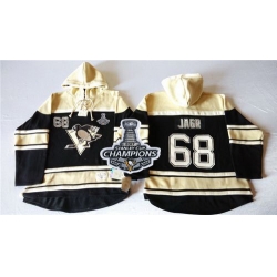 Men Pittsburgh Penguins 68 Jaromir Jagr Black Sawyer Hooded Sweatshirt 2017 Stanley Cup Finals Champions Stitched NHL Jersey