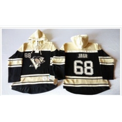 Men Pittsburgh Penguins 68 Jaromir Jagr Black Sawyer Hooded Sweatshirt Stitched NHL Jersey